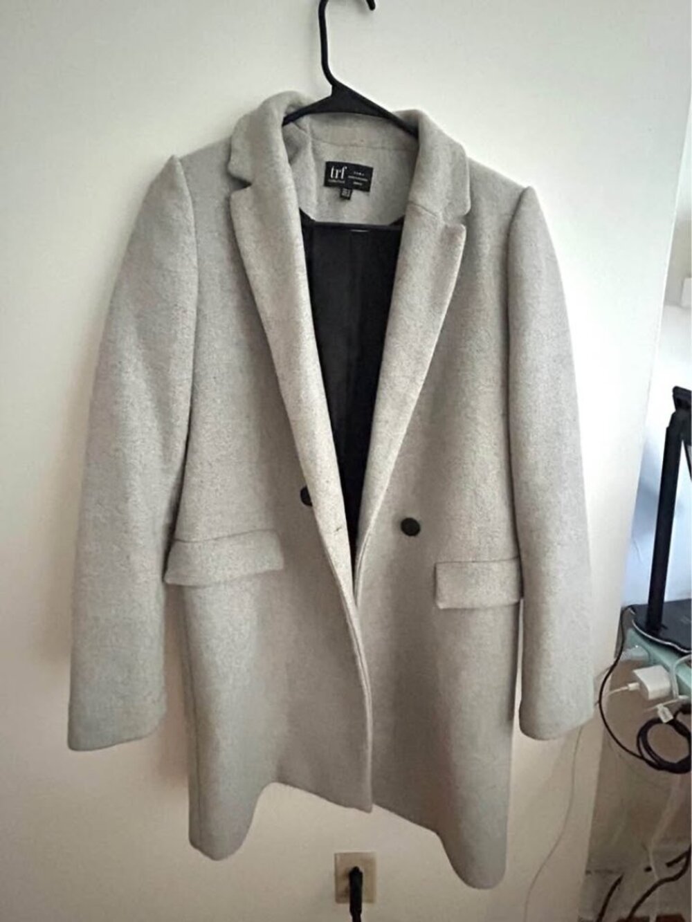 Zara Gray Wool Blend Double Breasted Overcoat Jacket Size XS